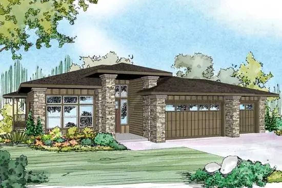 Prairie house plans 17-912 - front exterior, 2,579 sq ft, 3 bed, 2 bath house plans | Monster House Plans