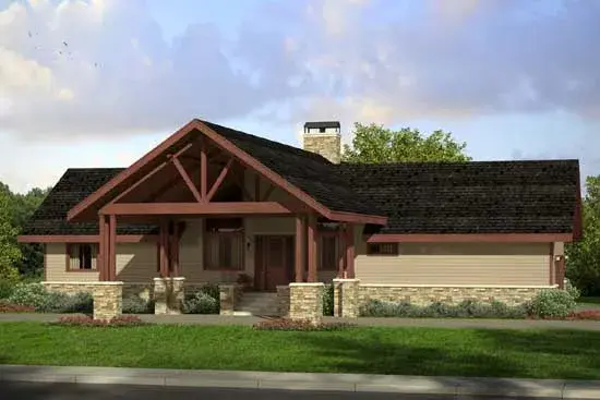 Mountain Rustic house plans 17-917 - front exterior, 1,545 sq ft, 2 bed, 2 bath house plans | Monster House Plans