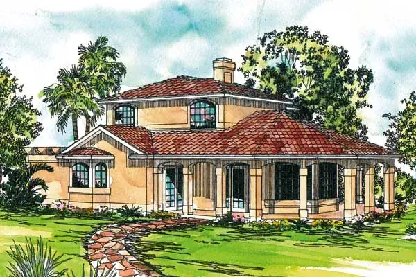 Mediterranean house plans 17-931 - front exterior, 1,998 sq ft, 2 bed, 2 bath house plans | Monster House Plans