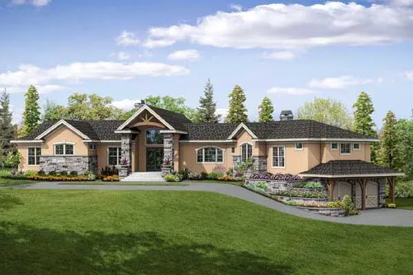 Mountain Rustic house plans 17-950 - front exterior, 3,919 sq ft, 3 bed, 3 bath house plans | Monster House Plans