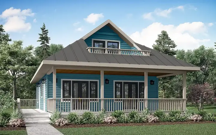 Coastal house plans 17-983 - front exterior, 1,120 sq ft, 2 bed, 2 bath house plans | Monster House Plans