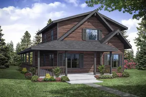 Mountain Rustic house plans 17-995 - front exterior, 2,060 sq ft, 3 bed, 2 bath house plans | Monster House Plans