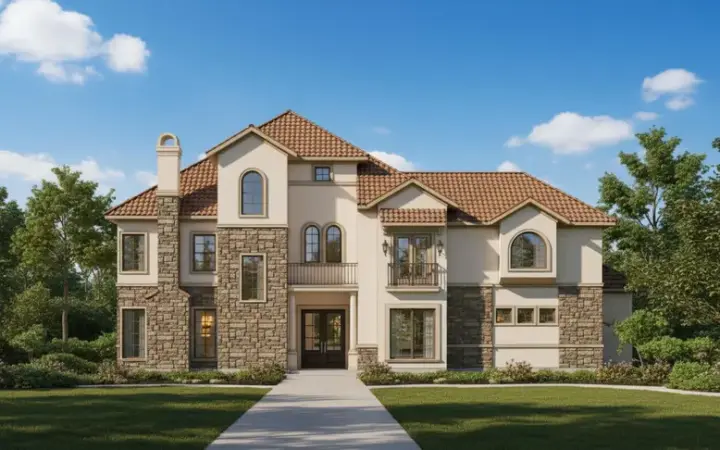 Mediterranean house plans 19-1004 - front exterior, 3,267 sq ft, 3 bed, 3 bath house plans | Monster House Plans