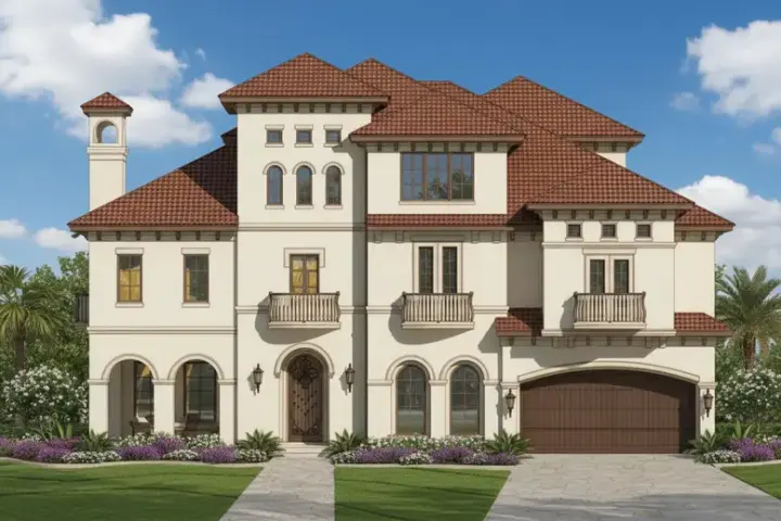 Mediterranean house plans 19-1014 - front exterior, 5,502 sq ft, 4 bed, 3 bath house plans | Monster House Plans