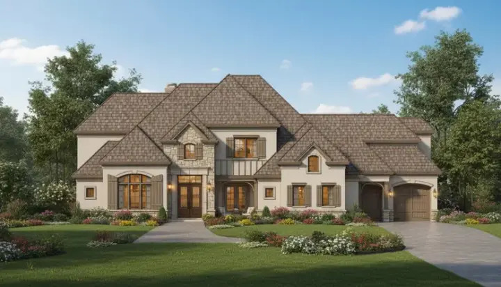French Country house plans 19-1027 - front exterior, 6,661 sq ft, 5 bed, 5 bath house plans | Monster House Plans