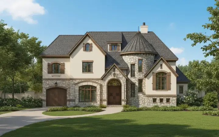 Tuscan house plans 19-1029 - front exterior, 6,438 sq ft, 5 bed, 5 bath house plans | Monster House Plans
