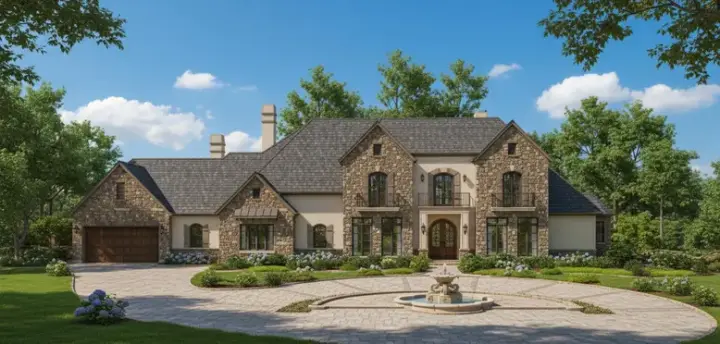 French Country house plans 19-1041 - front exterior, 7,670 sq ft, 5 bed, 5 bath house plans | Monster House Plans