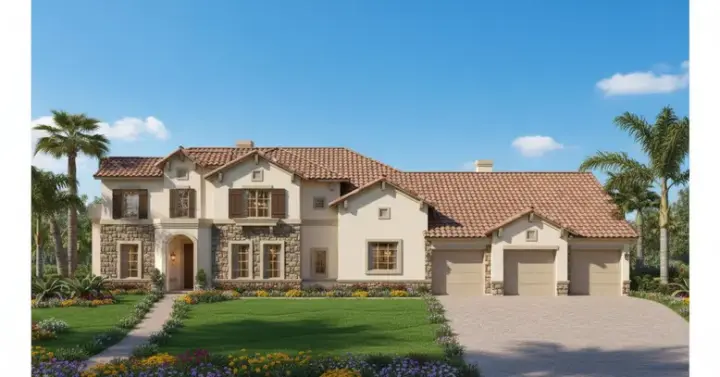 Tuscan house plans 19-1046 - front exterior, 4,239 sq ft, 4 bed, 3 bath house plans | Monster House Plans