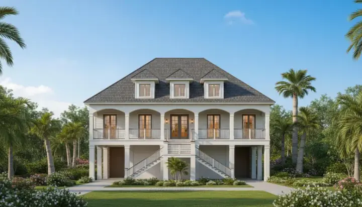Coastal house plans 19-1047 - front exterior, 3,952 sq ft, 4 bed, 5 bath house plans | Monster House Plans