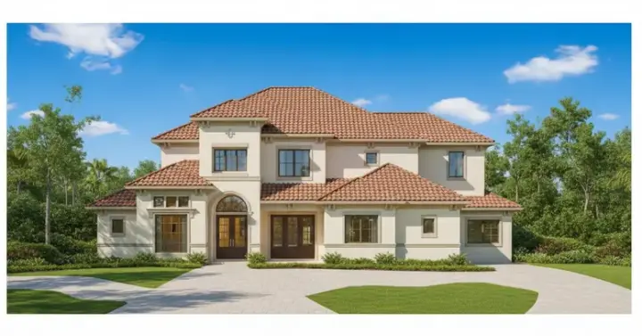 Mediterranean house plans 19-1050 - front exterior, 5,450 sq ft, 4 bed, 5 bath house plans | Monster House Plans
