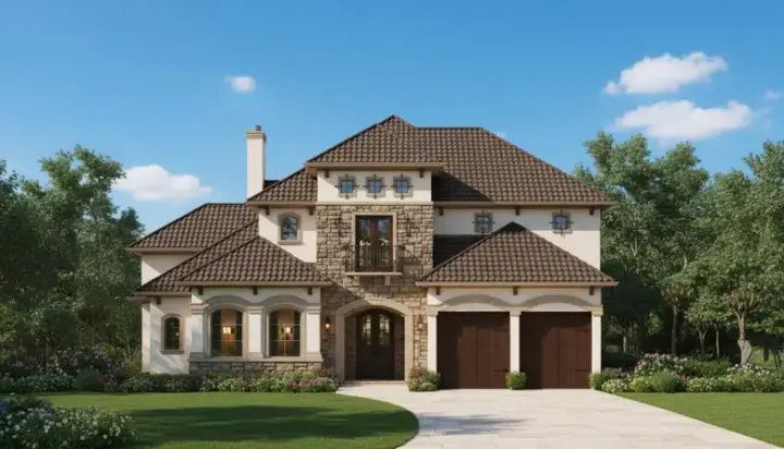 Tuscan house plans 19-1063 - front exterior, 4,743 sq ft, 5 bed, 3 bath house plans | Monster House Plans