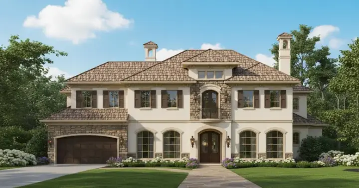 Tuscan house plans 19-1075 - front exterior, 5,515 sq ft, 4 bed, 4 bath house plans | Monster House Plans