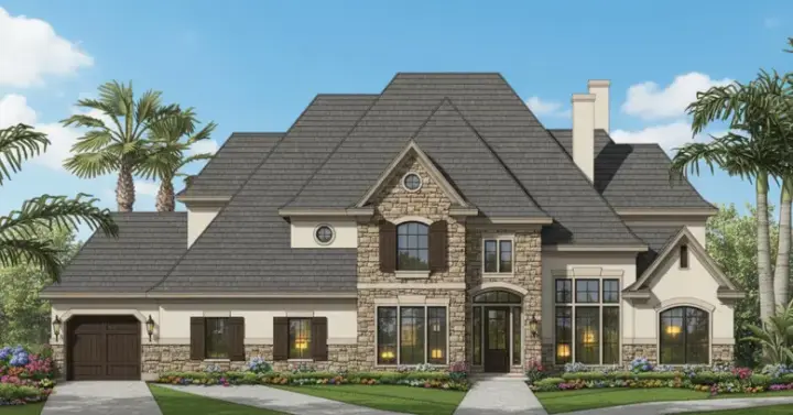 French Country house plans 19-1097 - front exterior, 5,017 sq ft, 5 bed, 3 bath house plans | Monster House Plans