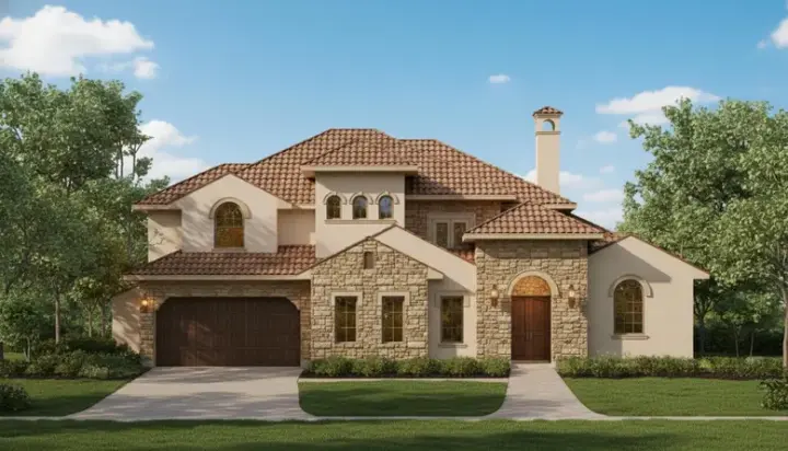 Tuscan house plans 19-1104 - front exterior, 4,223 sq ft, 4 bed, 3 bath house plans | Monster House Plans