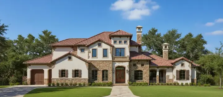 Tuscan house plans 19-1116 - front exterior, 5,413 sq ft, 4 bed, 4 bath house plans | Monster House Plans