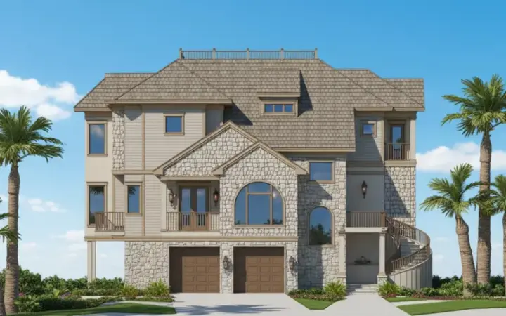 Coastal house plans 19-1126 - front exterior, 3,561 sq ft, 5 bed, 4 bath house plans | Monster House Plans