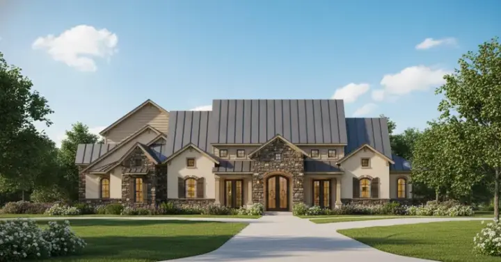 Country house plans 19-1132 - front exterior, 3,519 sq ft, 4 bed, 3 bath house plans | Monster House Plans