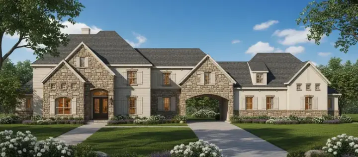 European house plans 19-1142 - front exterior, 4,435 sq ft, 5 bed, 3 bath house plans | Monster House Plans