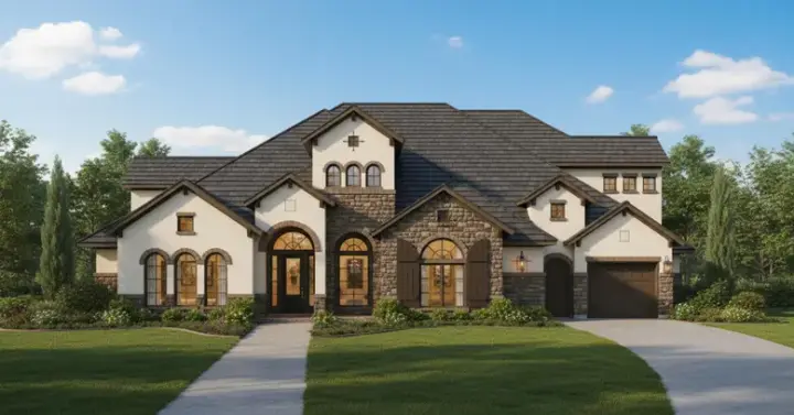 Tuscan house plans 19-1158 - front exterior, 4,943 sq ft, 4 bed, 4 bath house plans | Monster House Plans