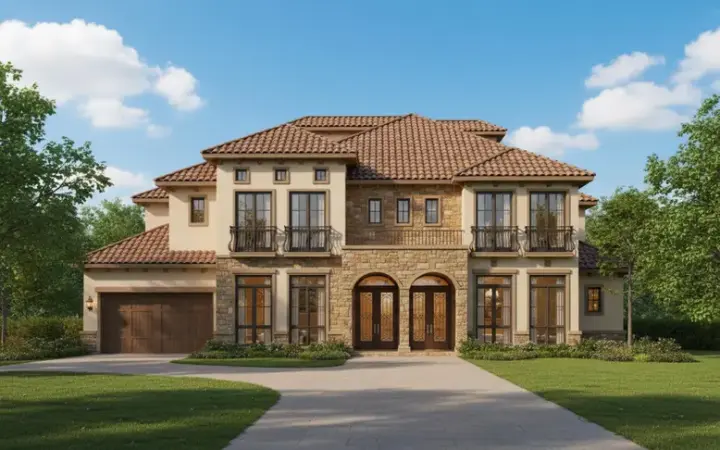Mediterranean house plans 19-1173 - front exterior, 6,369 sq ft, 6 bed, 5 bath house plans | Monster House Plans