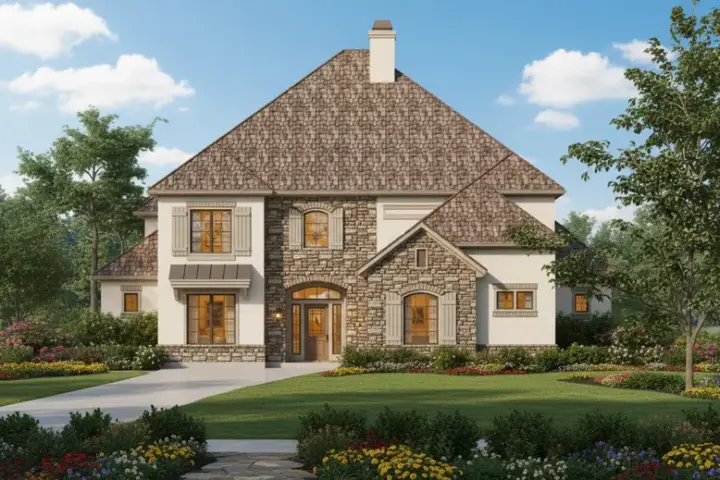 French Country house plans 19-1193 - front exterior, 3,947 sq ft, 4 bed, 4 bath house plans | Monster House Plans
