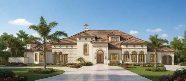 Mediterranean house plans 19-1195 - front exterior, 7,408 sq ft, 4 bed, 5 bath house plans | Monster House Plans