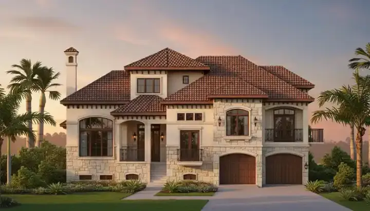 Tuscan house plans 19-1208 - front exterior, 4,226 sq ft, 4 bed, 3 bath house plans | Monster House Plans