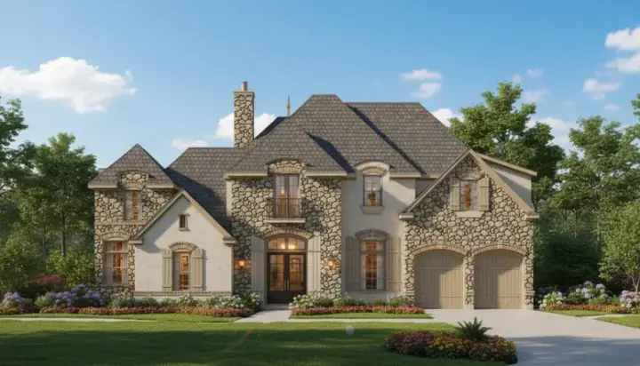 French Country house plans 19-1218 - front exterior, 3,619 sq ft, 3 bed, 3 bath house plans | Monster House Plans