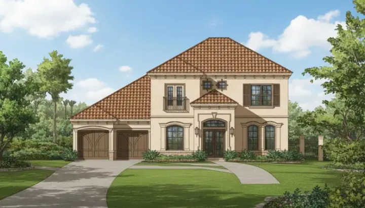 Mediterranean house plans 19-1240 - front exterior, 3,445 sq ft, 4 bed, 4 bath house plans | Monster House Plans
