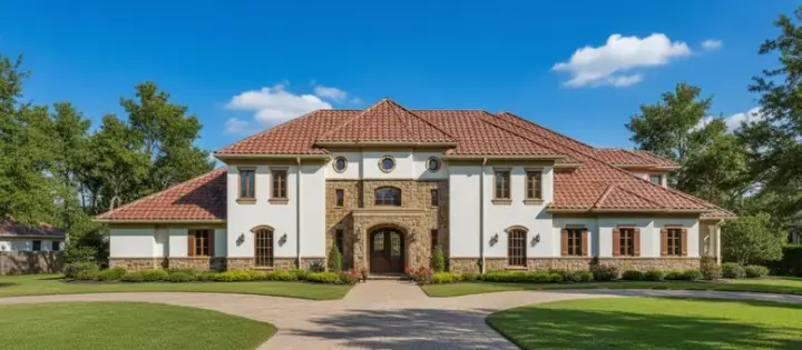 Mediterranean house plans 19-1241 - front exterior, 5,094 sq ft, 6 bed, 5 bath house plans | Monster House Plans