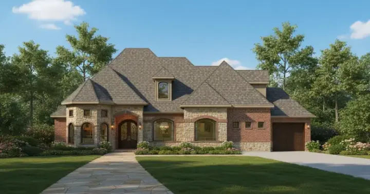 European house plans 19-1256 - front exterior, 3,377 sq ft, 3 bed, 3 bath house plans | Monster House Plans