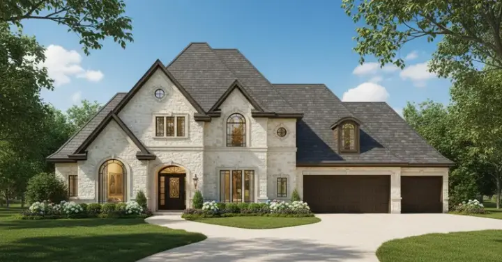European house plans 19-1257 - front exterior, 4,096 sq ft, 4 bed, 3 bath house plans | Monster House Plans