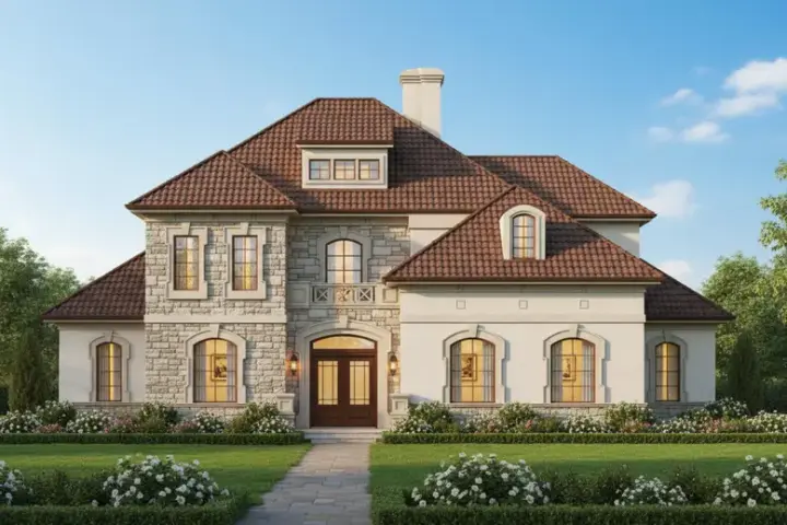 Tuscan house plans 19-1267 - front exterior, 3,554 sq ft, 4 bed, 4 bath house plans | Monster House Plans