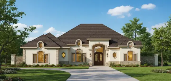 French Country house plans 19-1274 - front exterior, 3,379 sq ft, 3 bed, 3 bath house plans | Monster House Plans