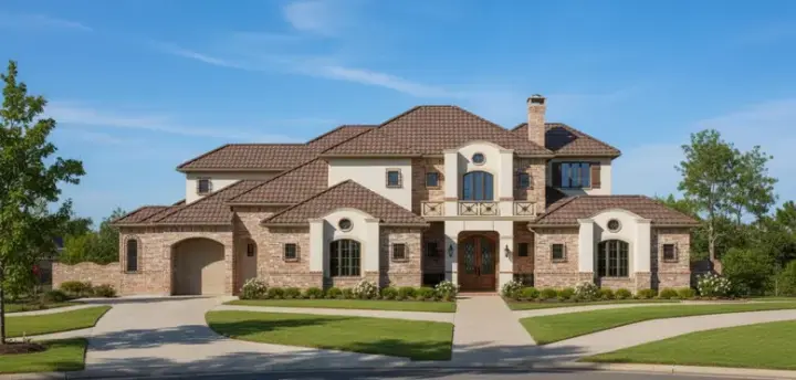 Mediterranean house plans 19-128 - front exterior, 5,378 sq ft, 4 bed, 4 bath house plans | Monster House Plans
