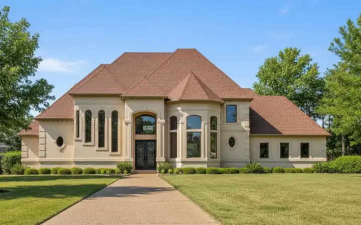 European house plans 19-130 - front exterior, 4,331 sq ft, 4 bed, 4 bath house plans | Monster House Plans