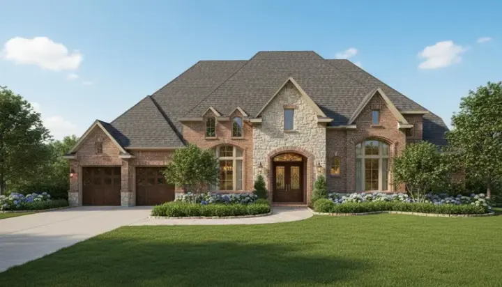 French Country house plans 19-1303 - front exterior, 4,275 sq ft, 4 bed, 3 bath house plans | Monster House Plans