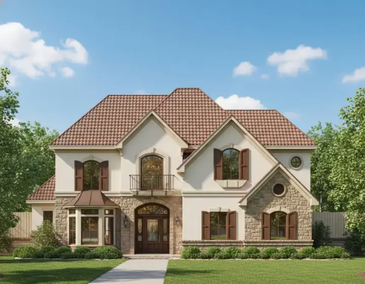 Mediterranean house plans 19-1306 - front exterior, 3,620 sq ft, 4 bed, 4 bath house plans | Monster House Plans