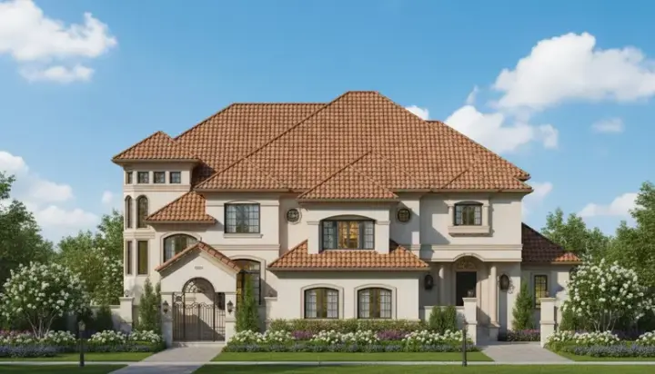 Tuscan house plans 19-1319 - front exterior, 6,475 sq ft, 4 bed, 5 bath house plans | Monster House Plans