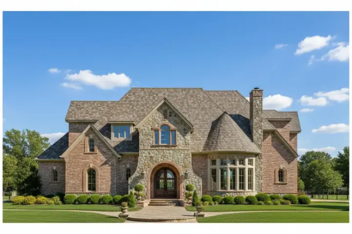 French Country house plans 19-1345 - front exterior, 6,466 sq ft, 5 bed, 4 bath house plans | Monster House Plans