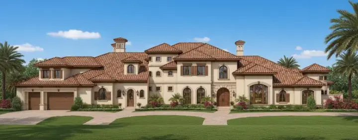 Mediterranean house plans 19-1375 - front exterior, 8,215 sq ft, 4 bed, 5 bath house plans | Monster House Plans