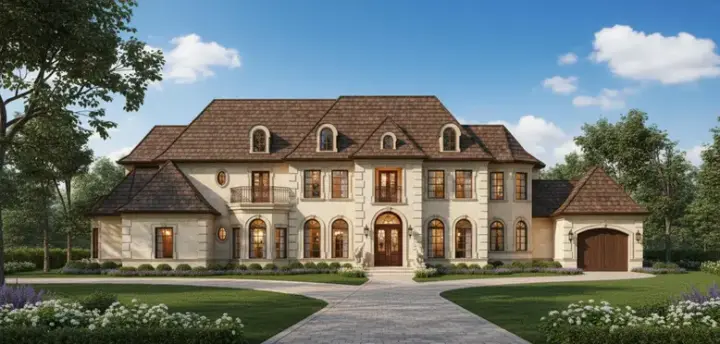 European house plans 19-1380 - front exterior, 8,224 sq ft, 5 bed, 5 bath house plans | Monster House Plans