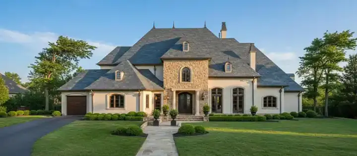 European house plans 19-141 - front exterior, 6,955 sq ft, 4 bed, 4 bath house plans | Monster House Plans