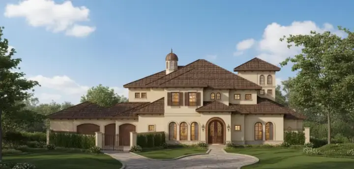 Mediterranean house plans 19-1417 - front exterior, 5,243 sq ft, 4 bed, 4 bath house plans | Monster House Plans