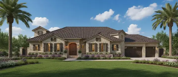 French Country house plans 19-1444 - front exterior, 3,856 sq ft, 3 bed, 3 bath house plans | Monster House Plans