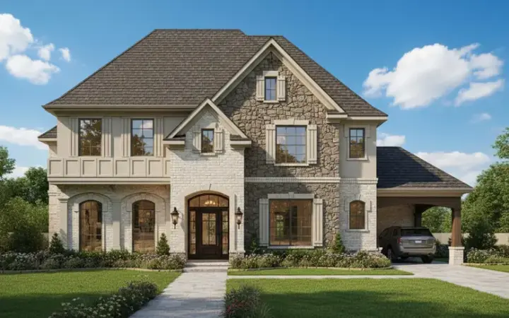 French Country house plans 19-1507 - front exterior, 3,817 sq ft, 5 bed, 3 bath house plans | Monster House Plans