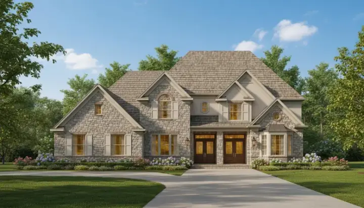 French Country house plans 19-1525 - front exterior, 4,319 sq ft, 5 bed, 3 bath house plans | Monster House Plans