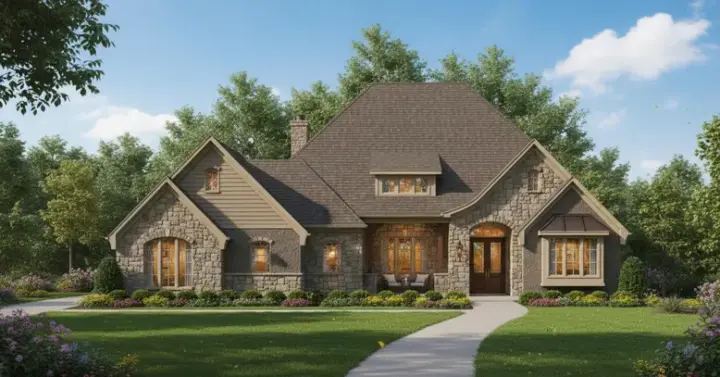 French Country house plans 19-1554 - front exterior, 3,226 sq ft, 3 bed, 2 bath house plans | Monster House Plans