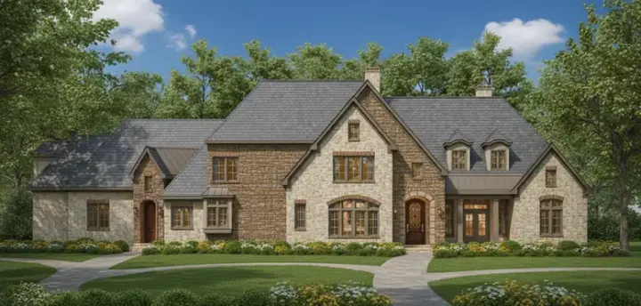Tuscan house plans 19-1566 - front exterior, 6,358 sq ft, 4 bed, 5 bath house plans | Monster House Plans