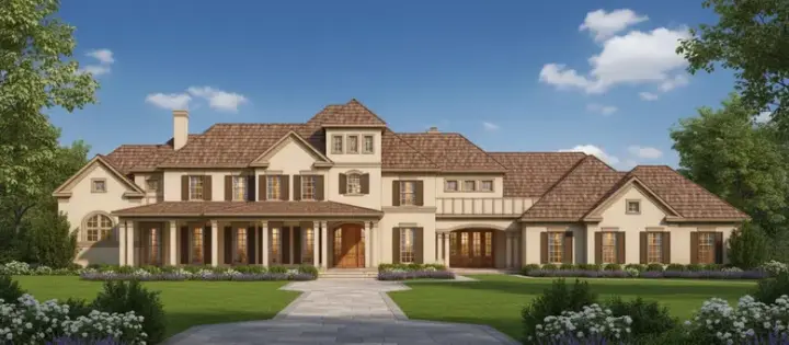 Country house plans 19-157 - front exterior, 5,658 sq ft, 5 bed, 5 bath house plans | Monster House Plans